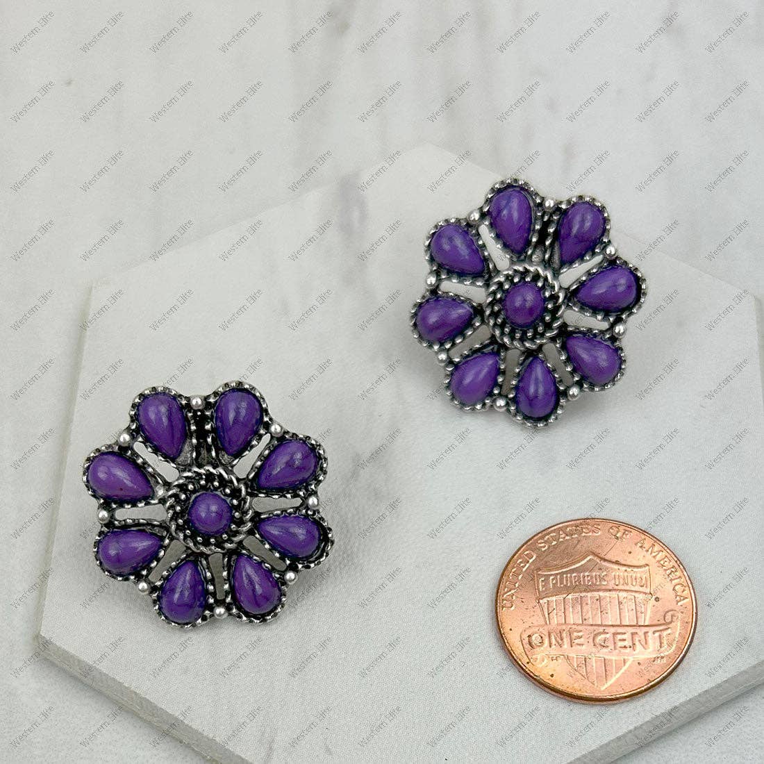 Purple Floral Concho Earrings