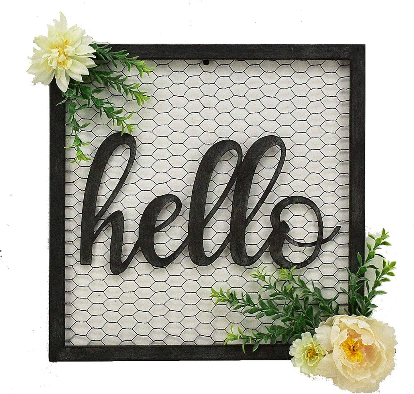 'Hello' Script Metal Chicken Wire Sign