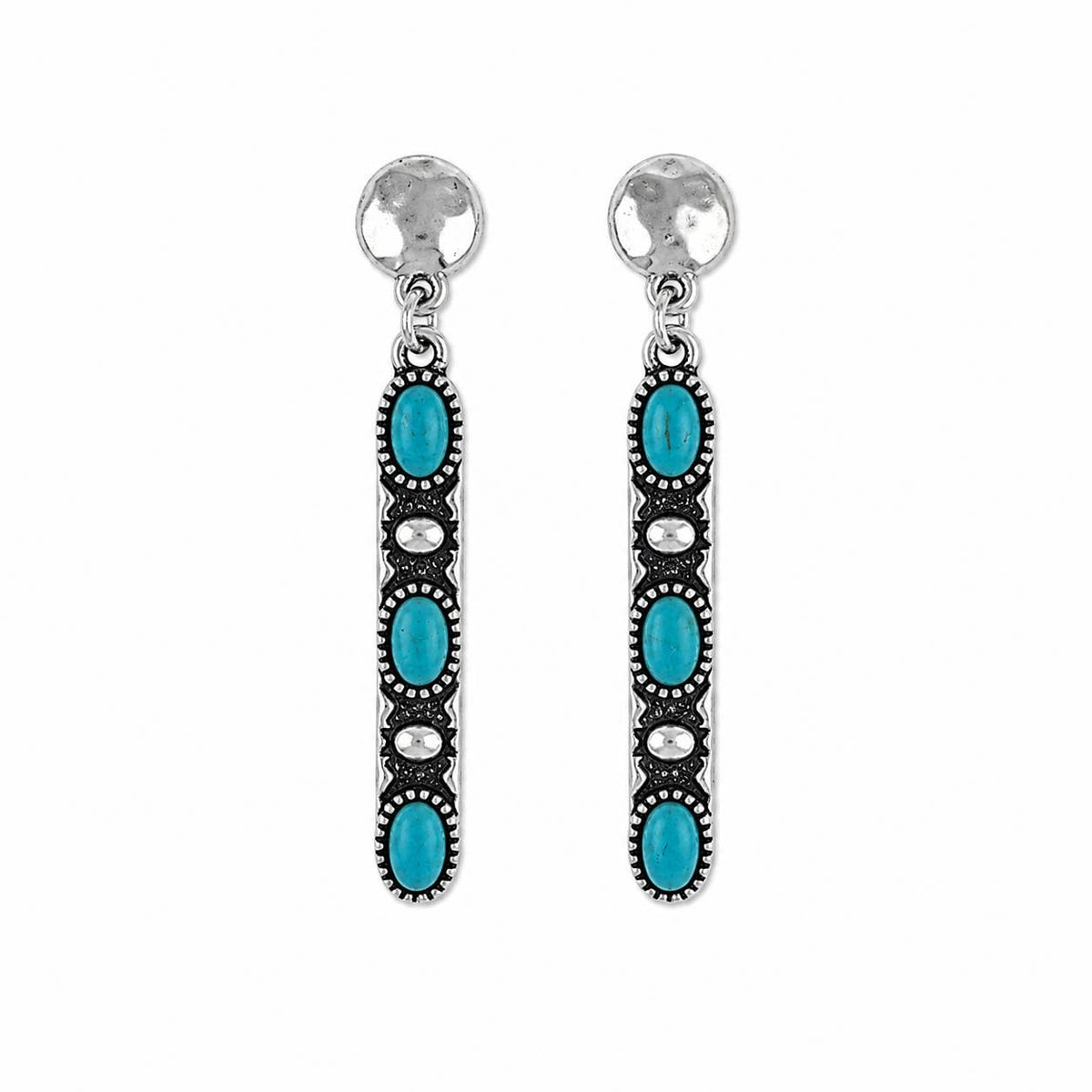 Antique Silver Turquoise Bar Drop Earrings