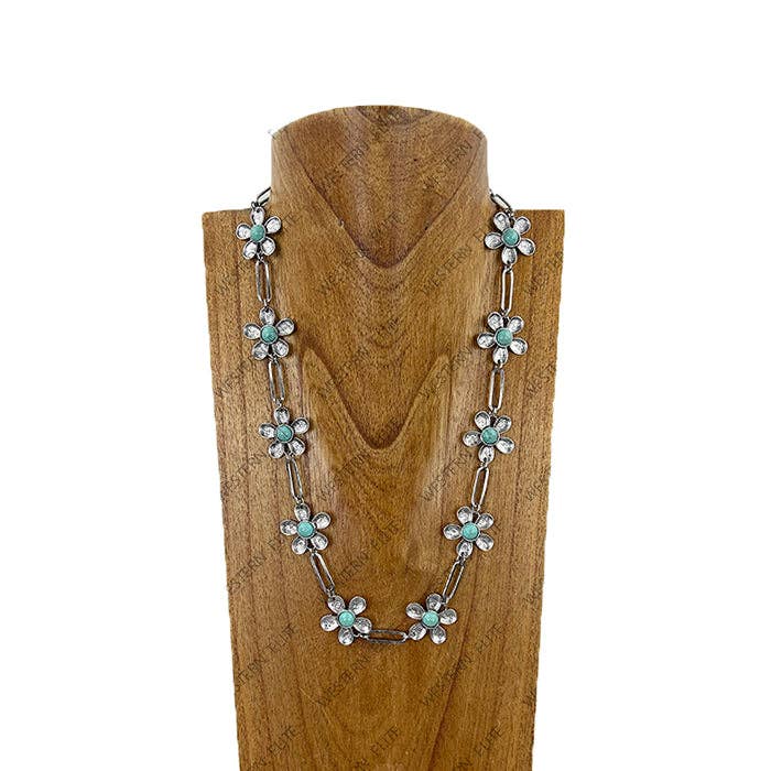 Blue Turquoise Stone Flower Chain Necklace