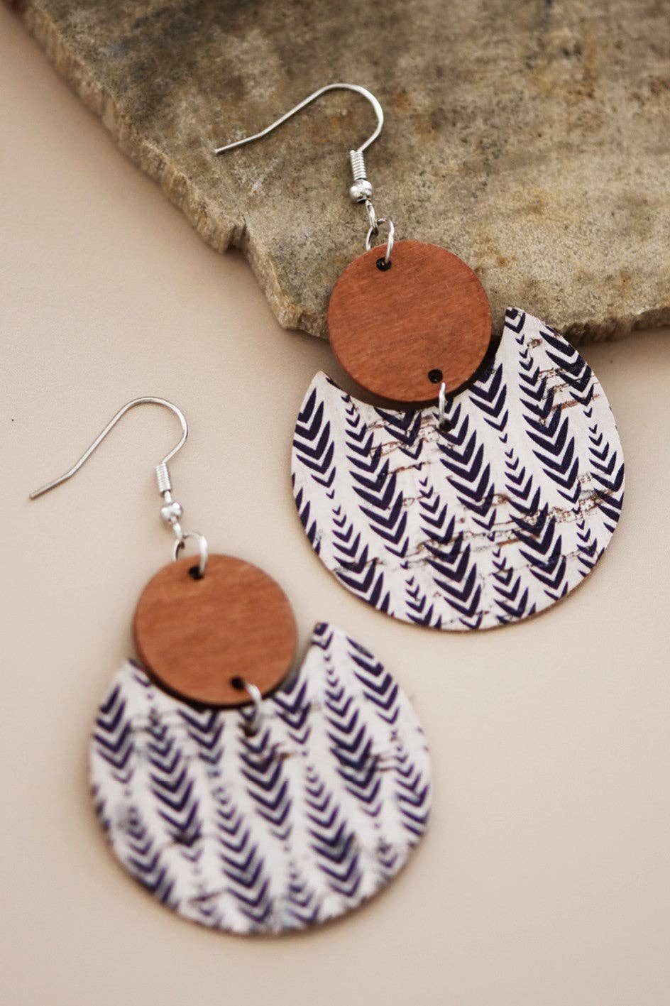 Boho Chic Printed Cork Wooden Dangle Earrings