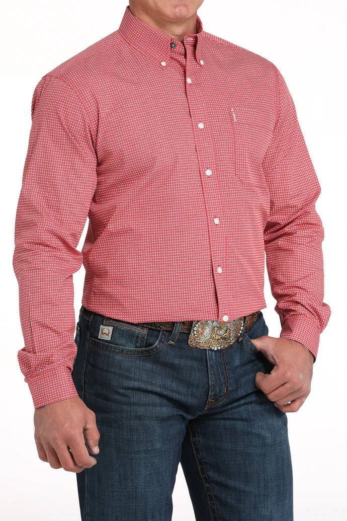 Men's Cinch Red Printed Modern Long Sleeve Shirt