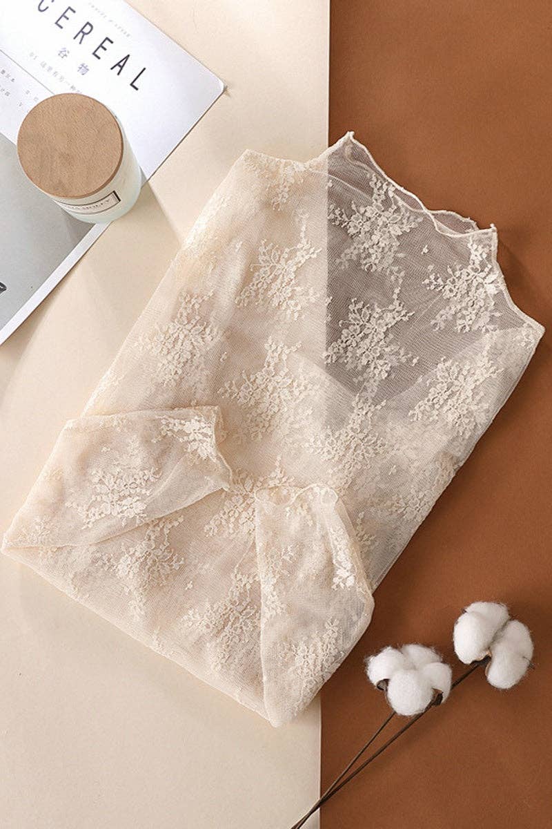 Women's Sheer Lace Top - Beige