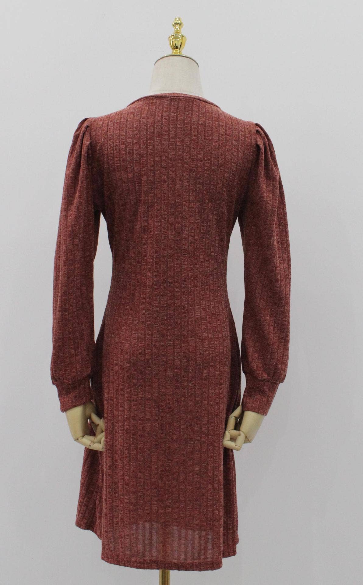 Soft cozy puff shoulder ribbed long sleeve knit dress
