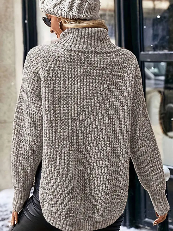 Women's High Lapel Split Pullover Knitted Sweater