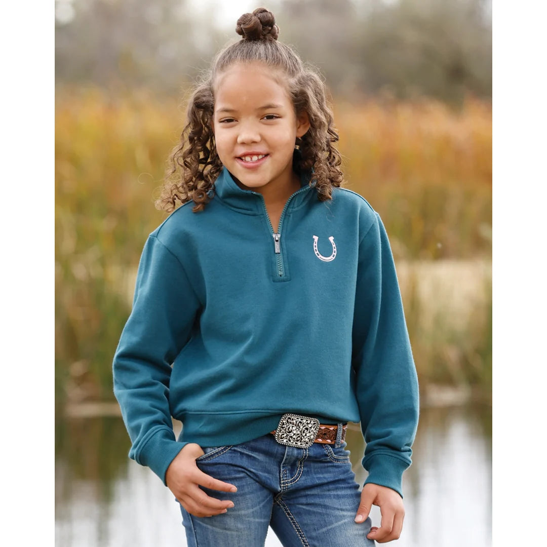 Girl's Cruel Girl Horseshoe 1/4 Zip Pullover - Teal
