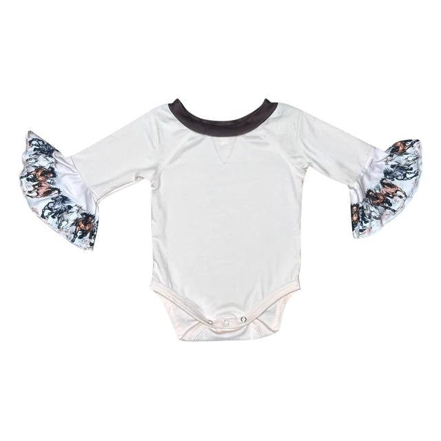 Girl's Shea Baby Running Horses L/S Bell Sleeve Onesie