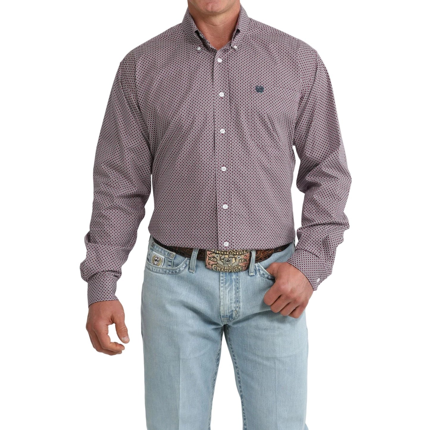 Men's Cinch Long Sleeve Purple Printed Button Down Shirt