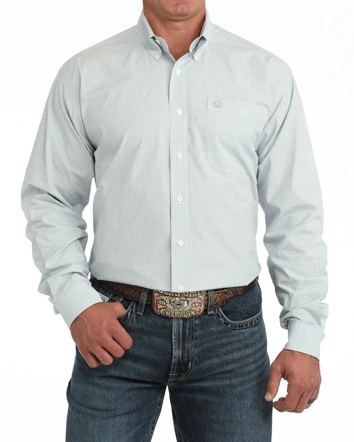 Men's Cinch Light Blue Plaid Button Up Shirt