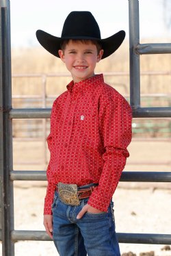Boy's Cinch Geometric Print Button-Down Western Shirt