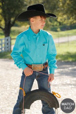 Boy's Cinch Solid Button-Down Western Shirt - Turquoise