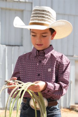 Boy's Cinch Geometric Western Long Sleeve - Purple