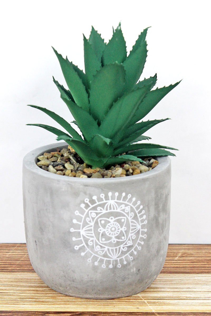 Cement Planter With Artificial Succulent