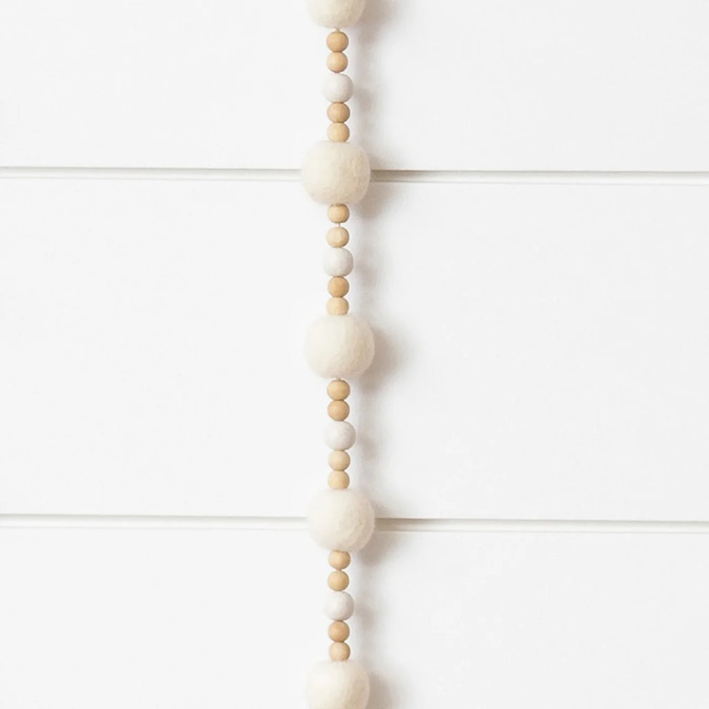 Audrey's Garland - Cream Felt Balls And Wood Beads