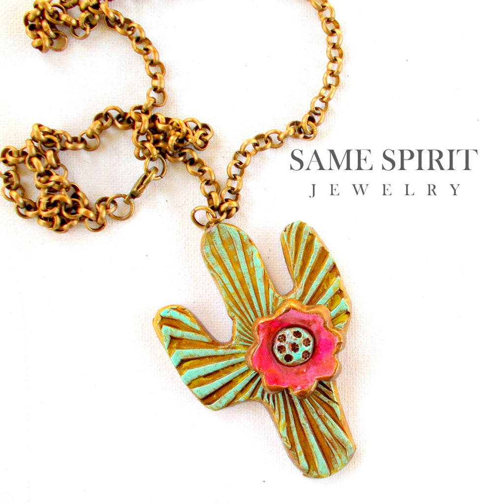 Same Spirit -NECKLACE - BLOOMING CACTUS (on bronze rolo chain)