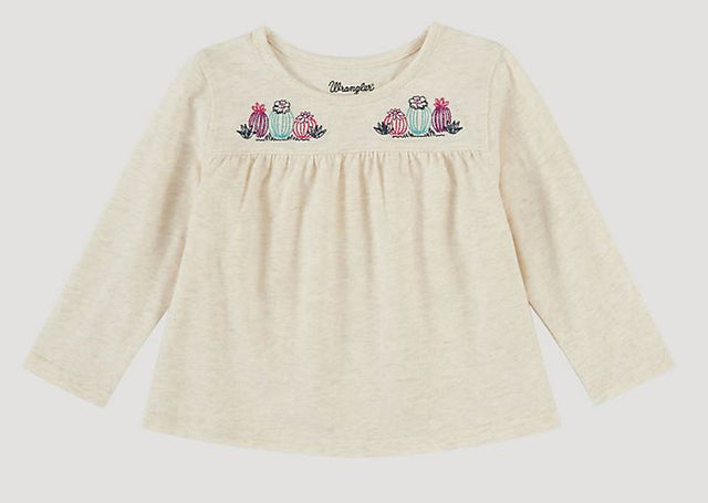 Girl's Wrangler Oatmeal with Cactus Embroidery Long Sleeve Top
