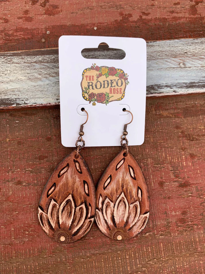The Rodeo Rose Leather Tooled Earrings