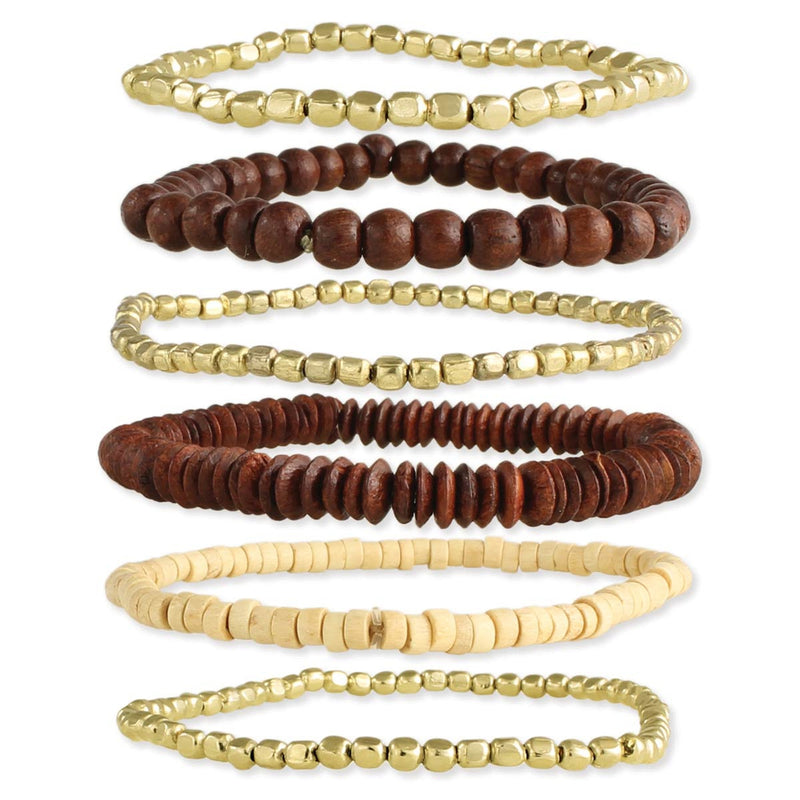 Wood & Gold Stretch Bracelet Set