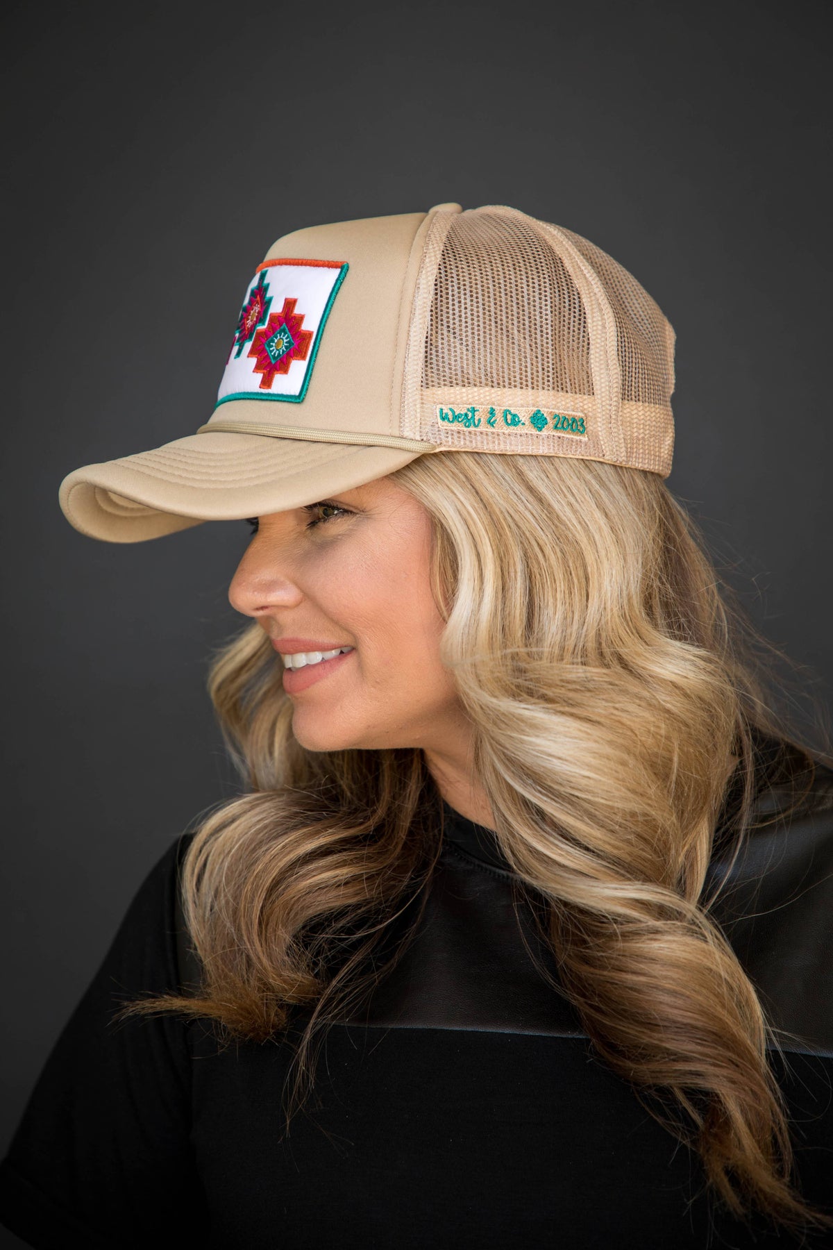 Khaki Trucker Cap with 3 Aztec Embroidered Patch