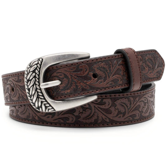 Kids Western Embossed Leather Belt with Vintage Buckle