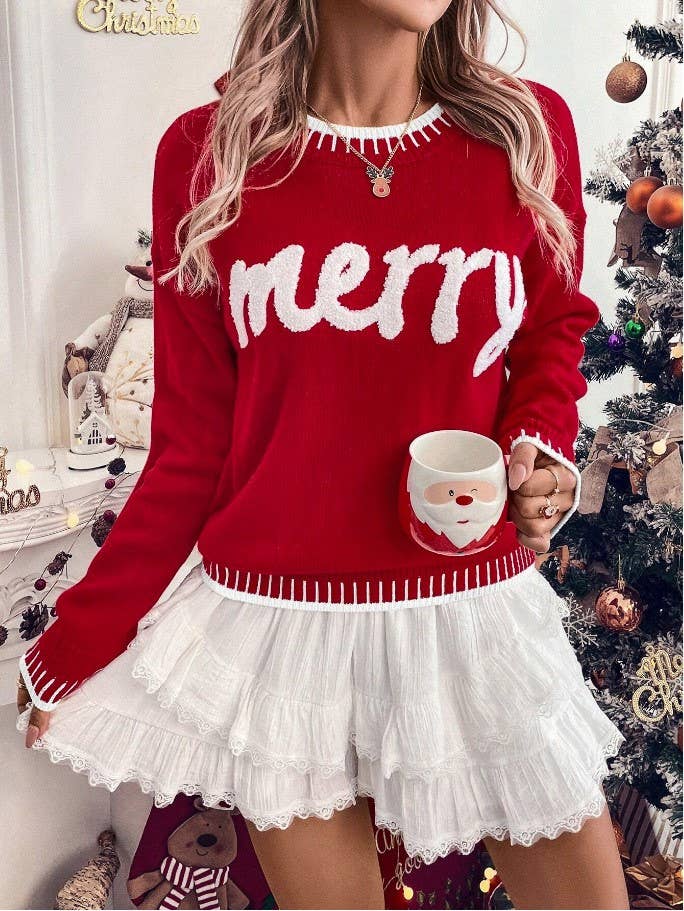 Women's 'Merry' Contrast Stitch Knit Sweater