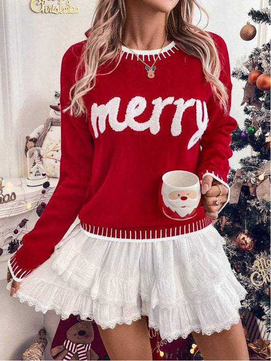 Women's 'Merry' Contrast Stitch Knit Sweater