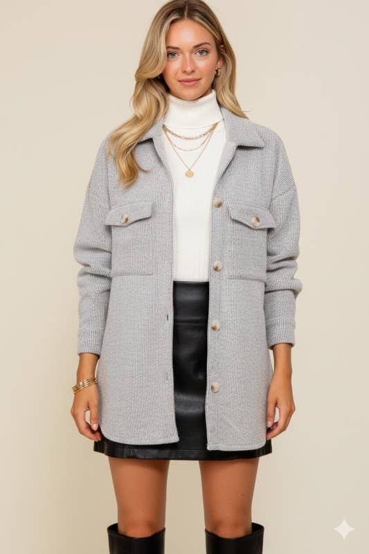 Women's Gray Brushed Waffle Shacket