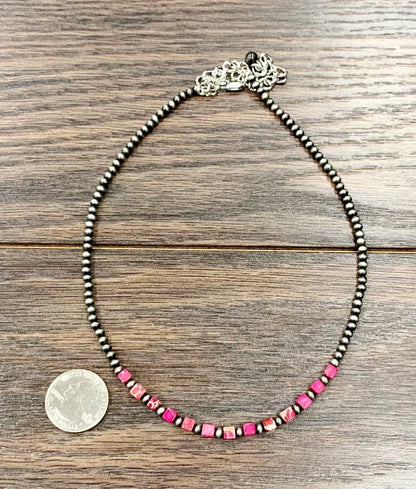 Square Pink Gemstone Necklace