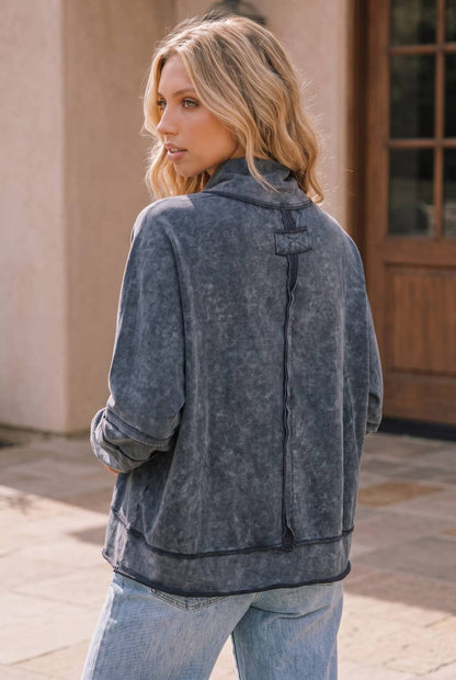 Women's Acid Wash Mock Neck Top