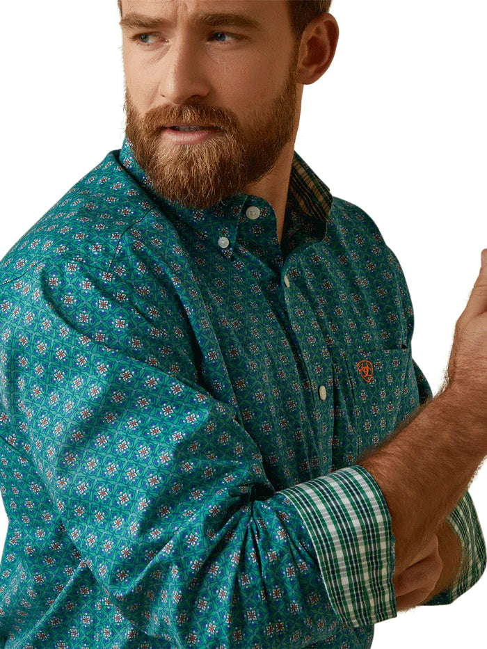 Men's Ariat Wrinkle Free Fuller Classic Fit Long Sleeve Shirt Green