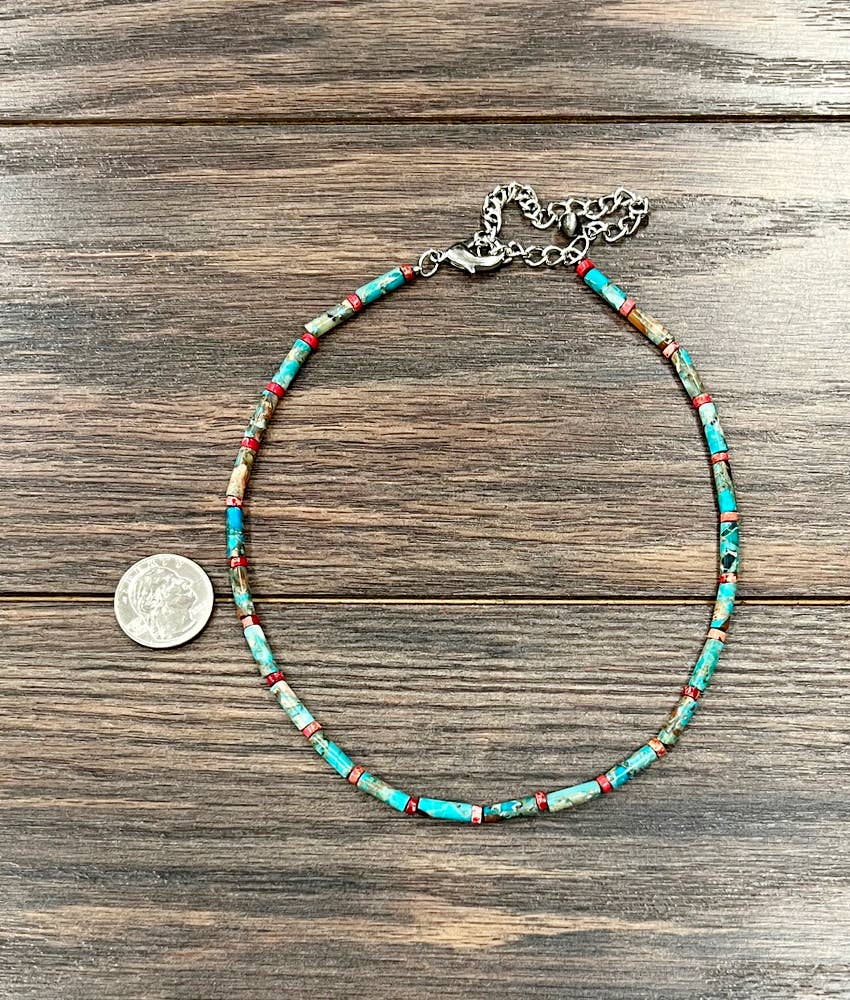 Turquoise Cylindrical Gemstone Necklace