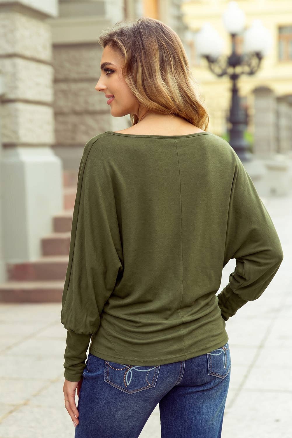Women's Long Sleeve Blouse - Olive Green
