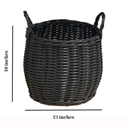Lucius Round Resin Woven Wicker Basket with Handles