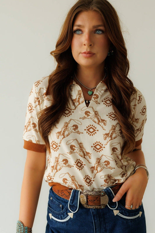 Women's Howdy Hanny Brown Aztec Polo