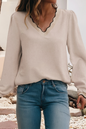 Women's Scallop Trim V-Neck Long Sleeve Blouse