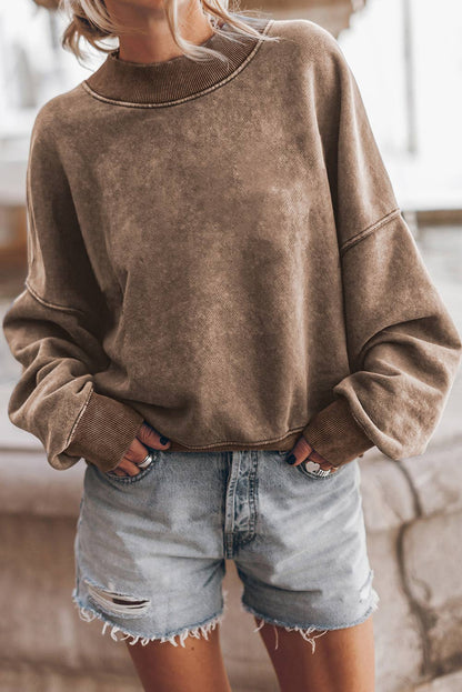 Women's Acid Washed Crewneck Sweatshirt - Brown