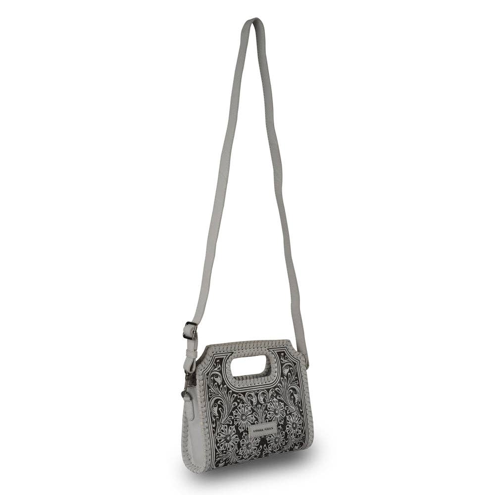 Hand Tooled Alma Medium Handbag - Ivory Dust