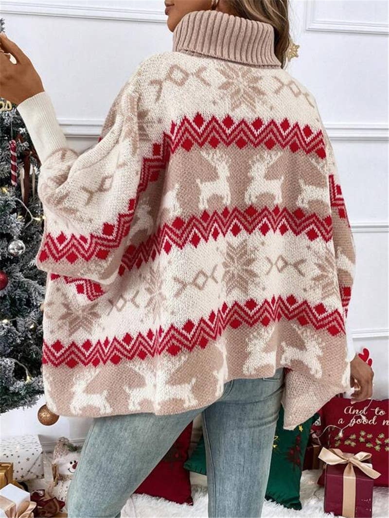 Women's Christmas Elk Bat-Sleeve Knitted Sweater