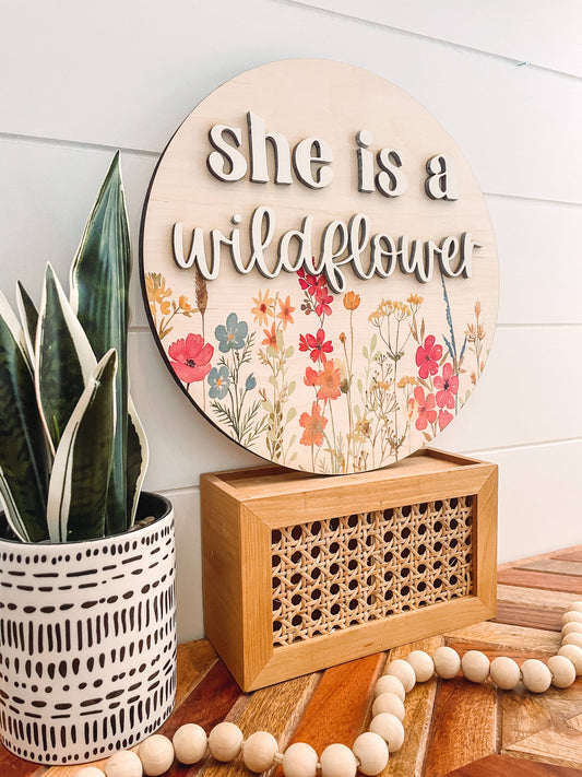 3D 'She is a Wildflower' Boho Wood Sign