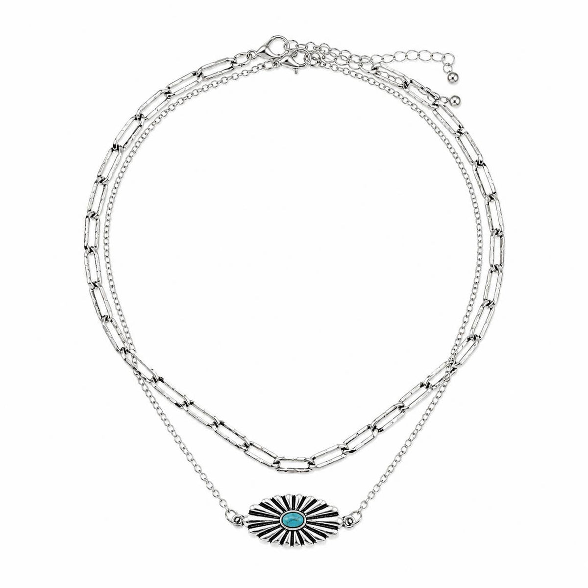 Turquoise Concho Layered Necklace - Silver
