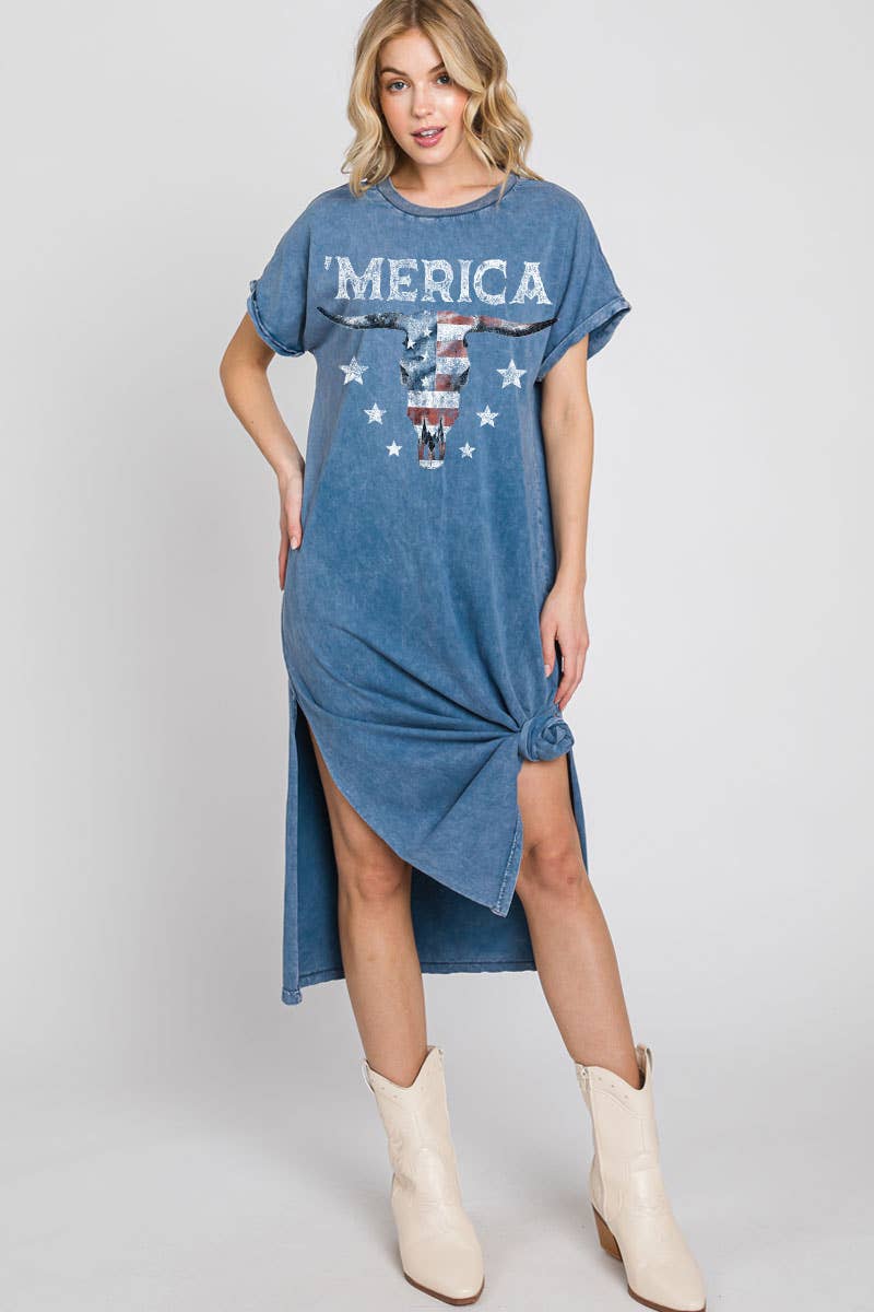 America Cow Skull Mineral Graphic Dress