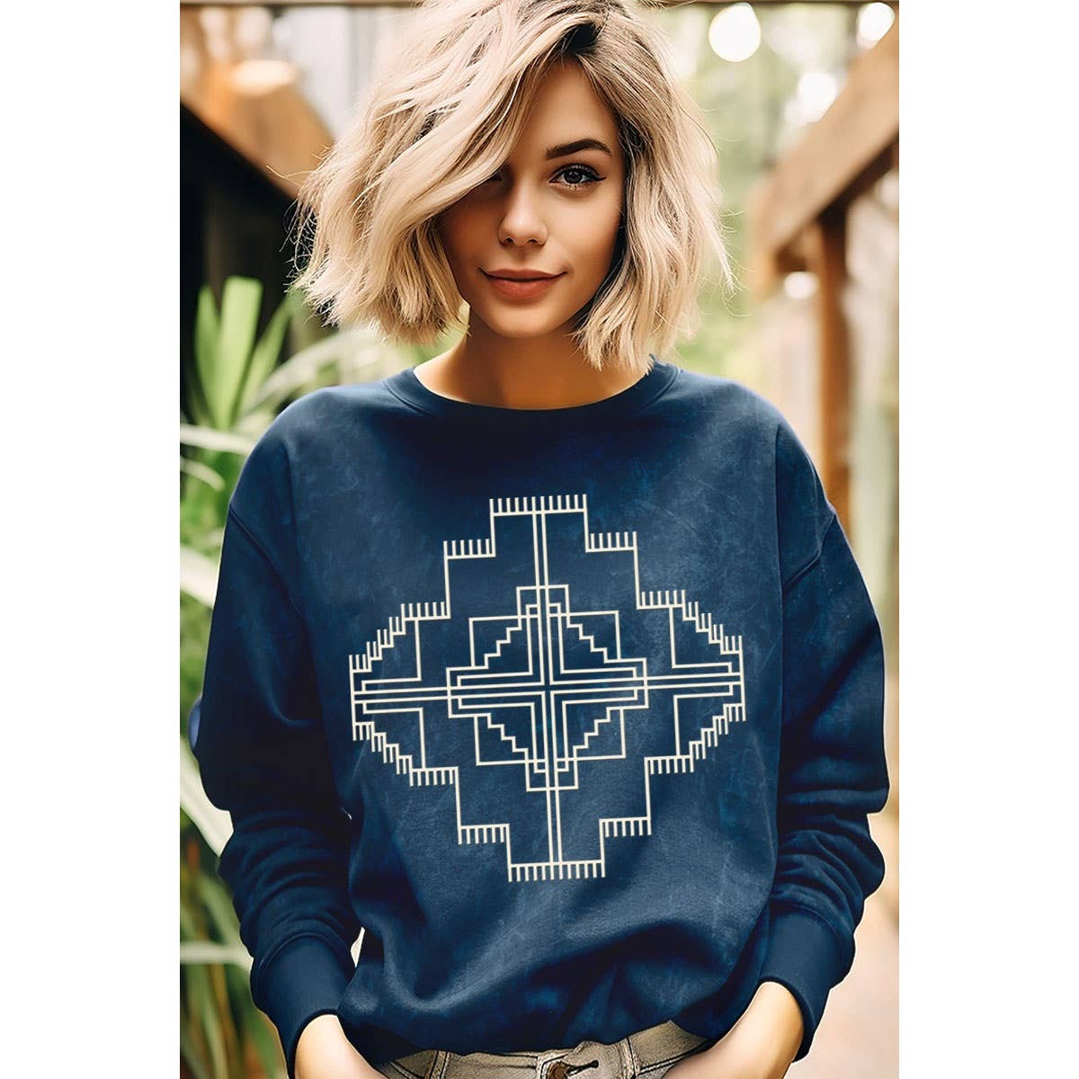 An AI model of a woman wearing a Western shirt