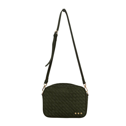 Willow Suede Woven Crossbody Bag - Olive