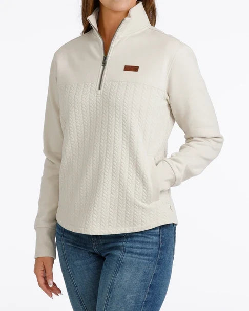 Women's Cinch 1/4 Zip Cable Knit Pullover - Cream