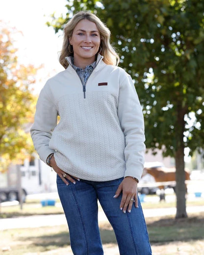 Women's Cinch 1/4 Zip Cable Knit Pullover - Cream