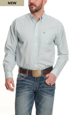 Ariat Men's Westlow Light Teal White Navy and Peach Plaid Wrinkle Free Long Sleeve Western Shirt