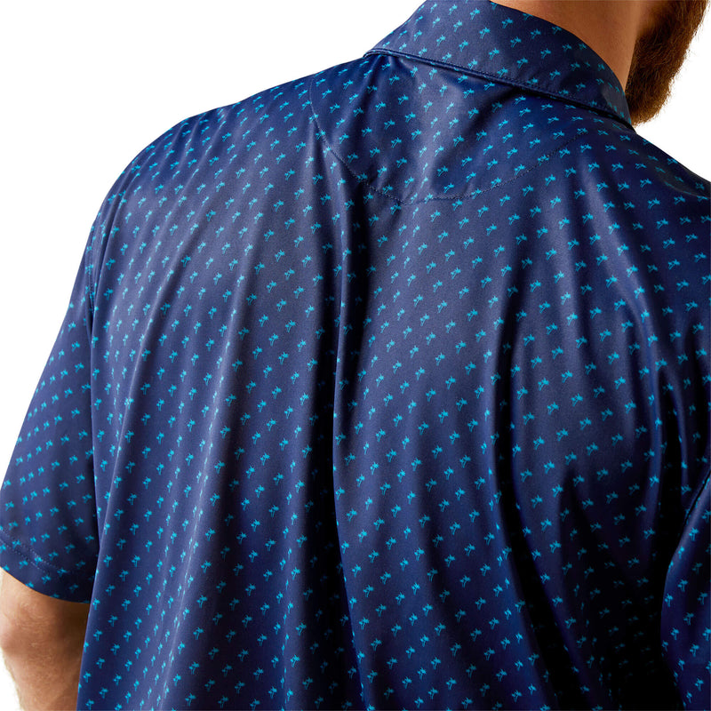 Men's Ariat Short Sleeve All Over Print Polo Shirt in Monaco Blue