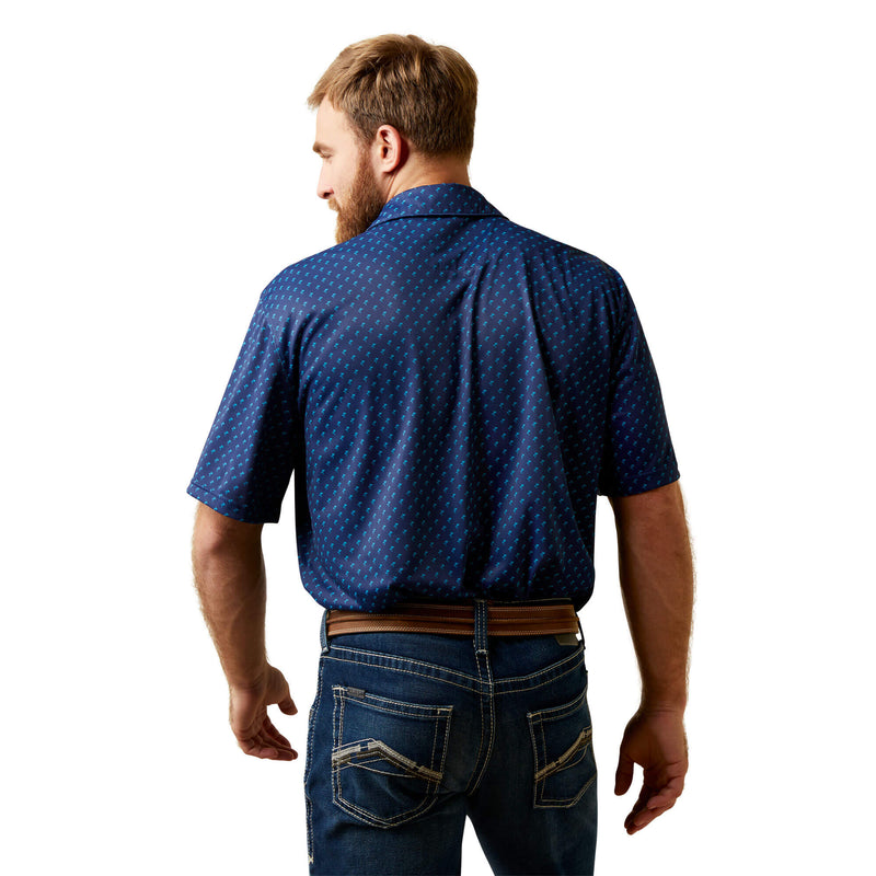 Men's Ariat Short Sleeve All Over Print Polo Shirt in Monaco Blue
