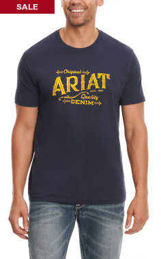 Men's Ariat Midnight Navy & Yellow Logo Graphic Short Sleeve T-Shirt