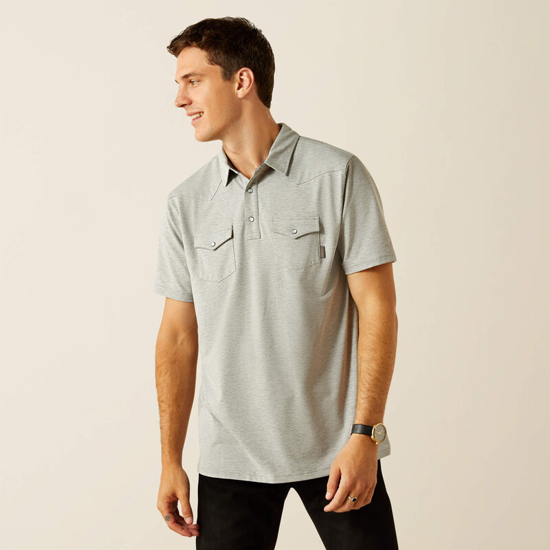 Men's Ariat Retro Western Snap Polo - Light Grey Heather